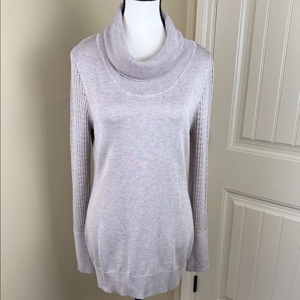 Reitmans Sweater Heather Beige Brown Cowl Neck Turtleneck Long Body Women's Sz M
